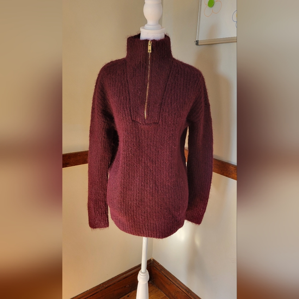 Express Women's Half-Zip Plush Turtleneck Sweater - Burgundy